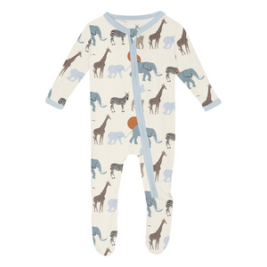 Natural Just So Animals Footie with 2 Way Zipper