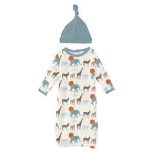 Natural Just So Animals Layette Gown and Single Knot Hat Set