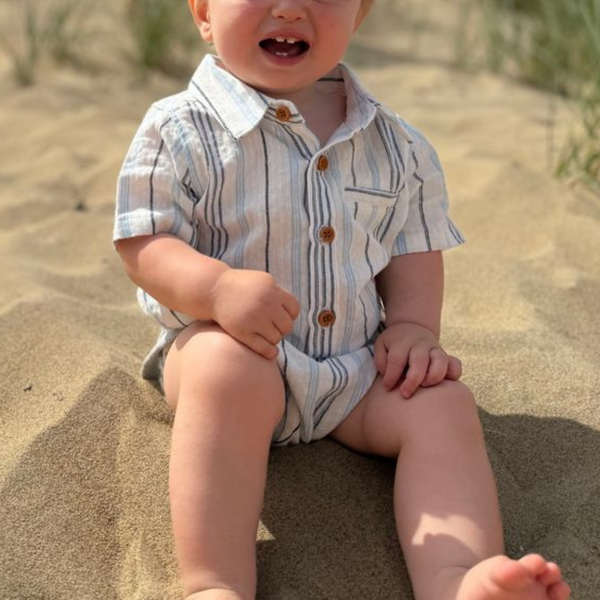 Navy and White Wide Stripe Helford Woven Onesie