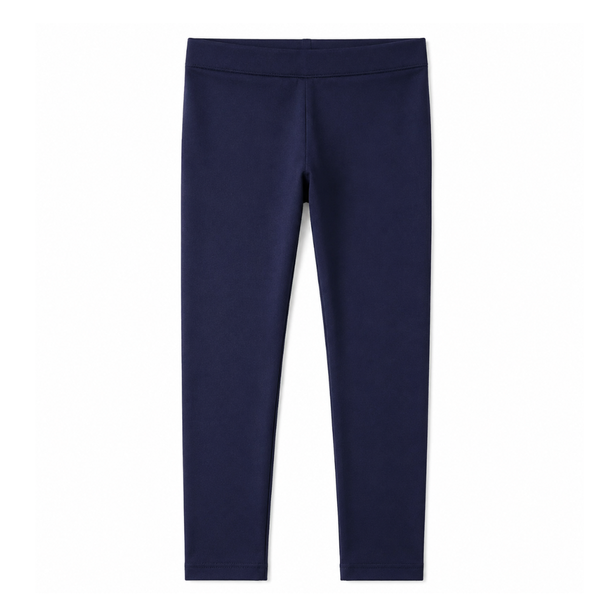 A pair of solid navy blue leggings. 