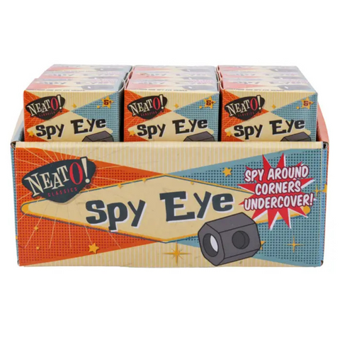 A close-up shot of a black, hexagonal spy eye toy, showing the reflective surfaces inside that allow a user to see around corners. The background is white.

