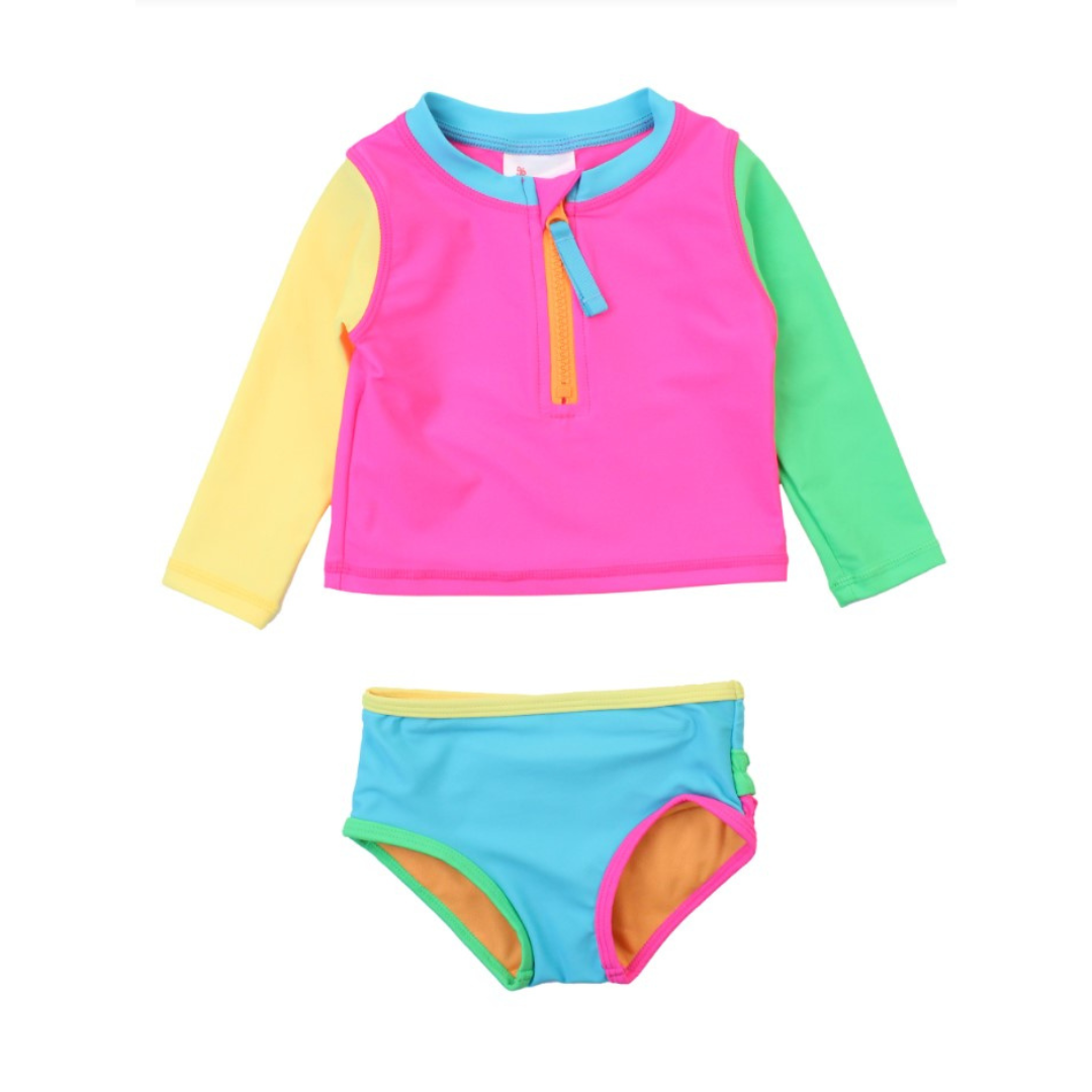 neon color block long sleeve rash guard