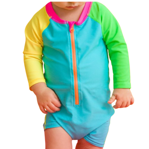 Neon Color Block Boys L/S One Piece Rash Guard