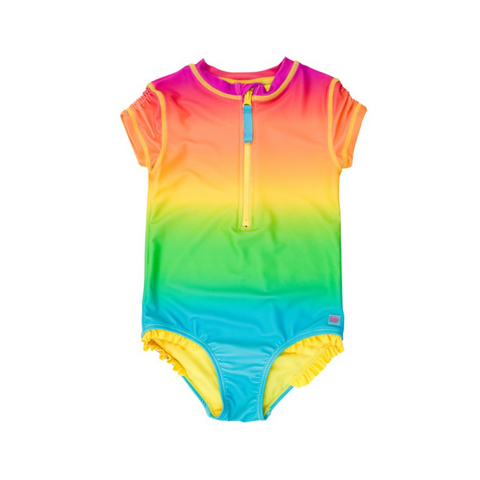 neon ombre short sleeve one piece rash guard