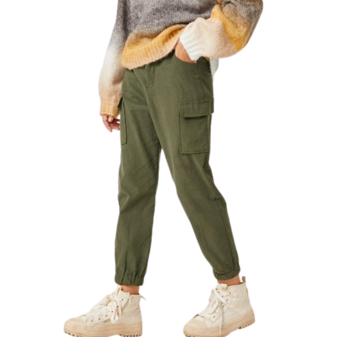 olive green corduroy lightweight jogger with cargo pockets