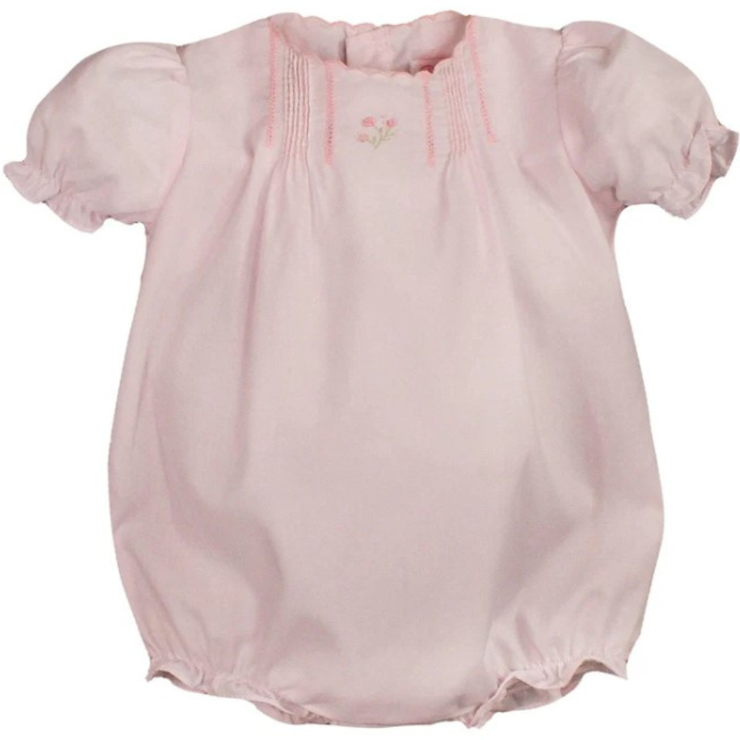 Pink Short Sleeve Pintuck Bubble and Hat