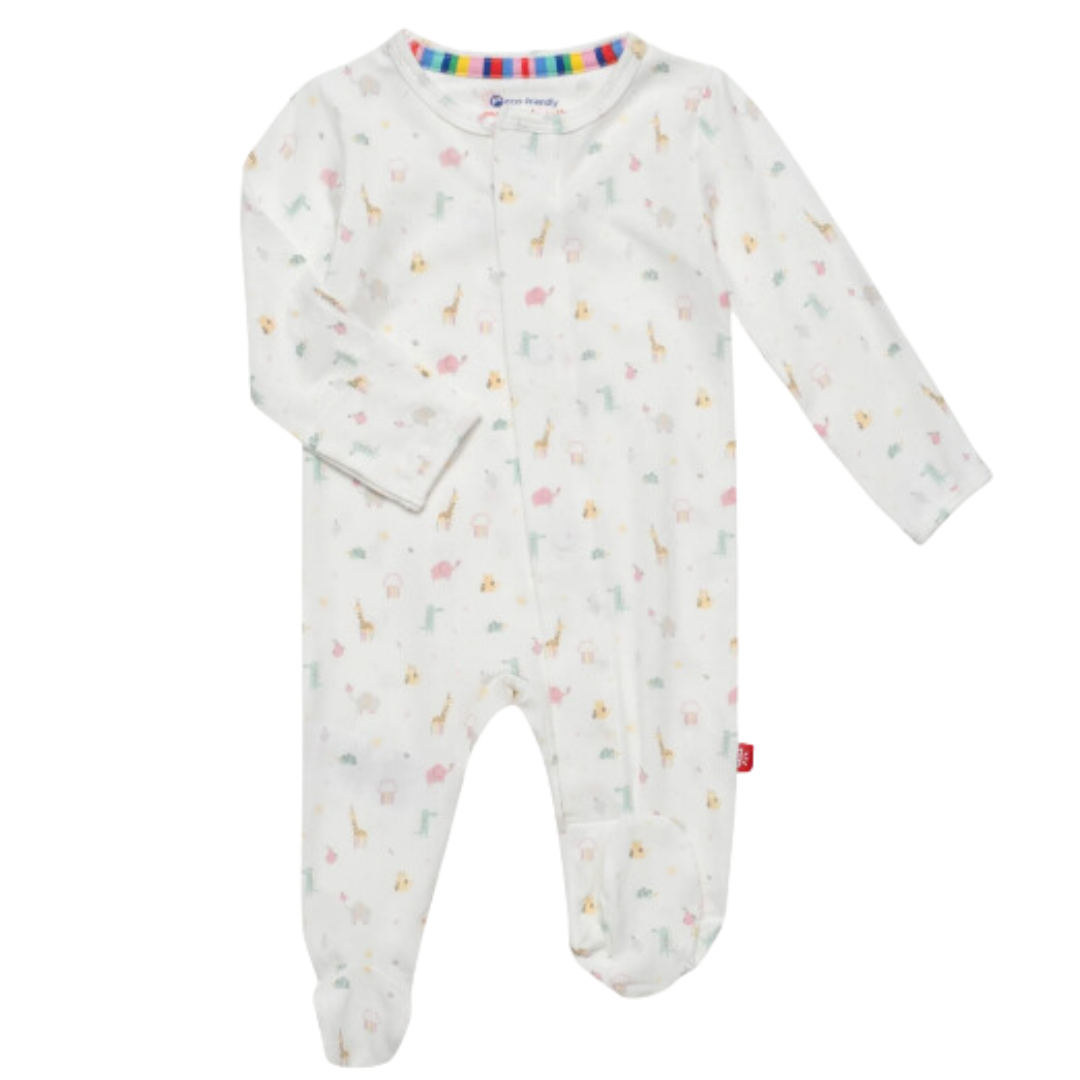 white footie with a natural animal print. 