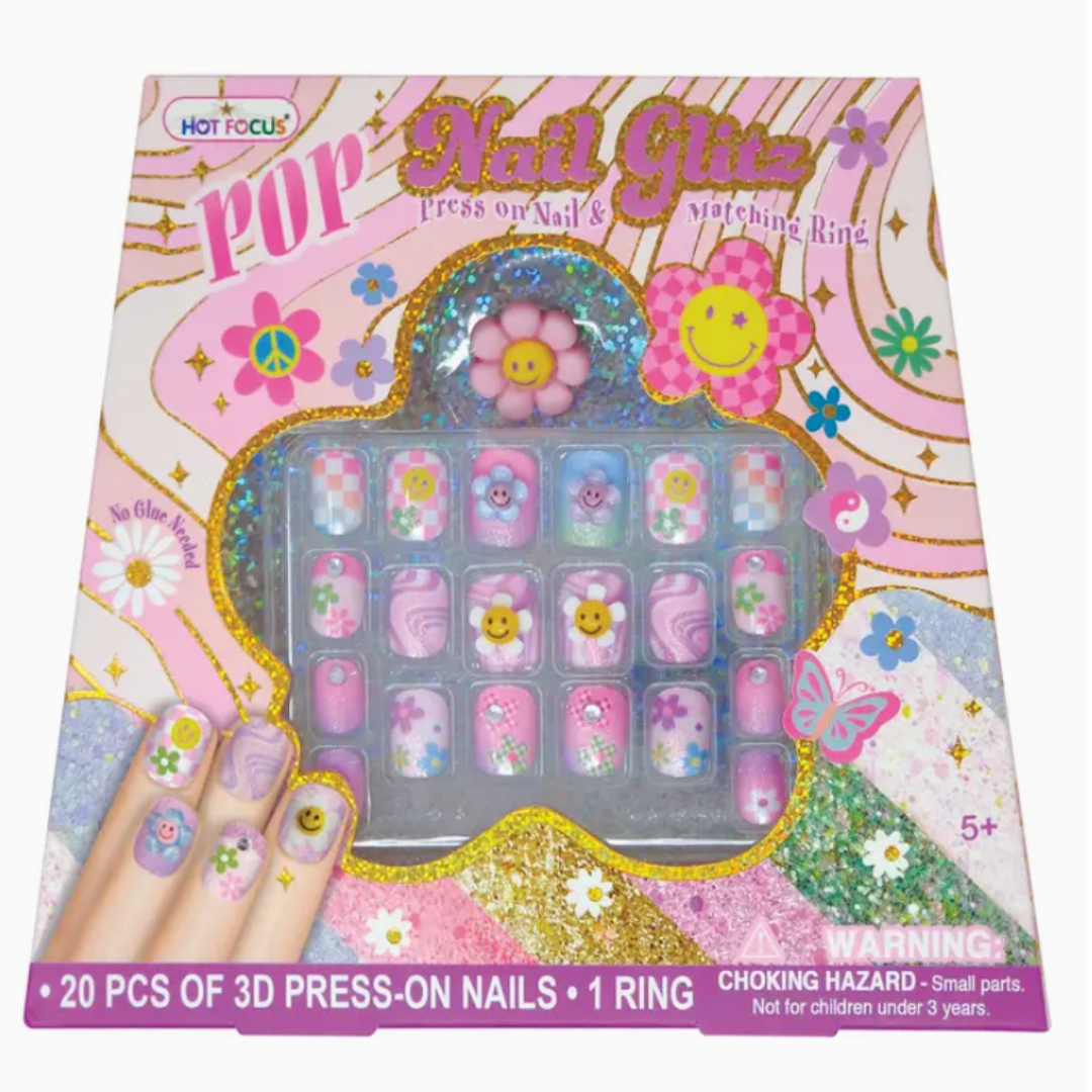 press on nails with groovy flowers