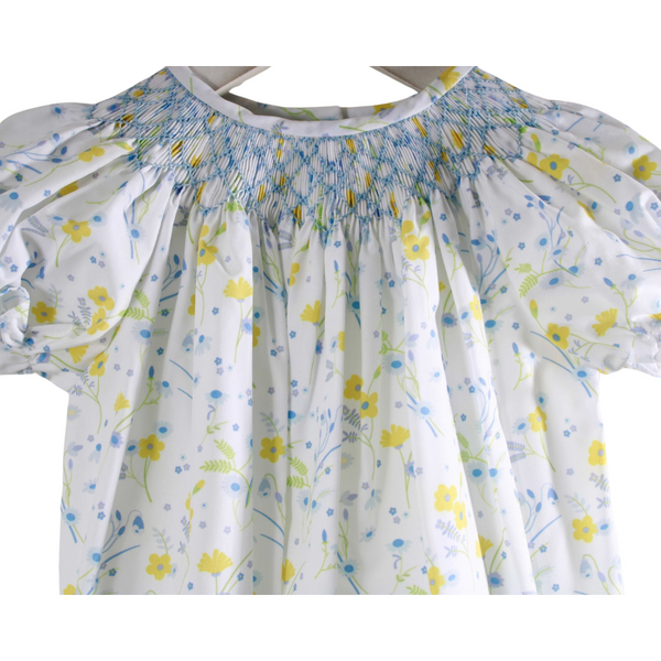 close up of the smocking on the pretty lobelia zoey dress