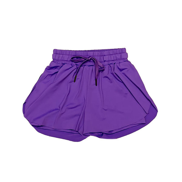 Purple elastic waist athletic swing shorts for girls