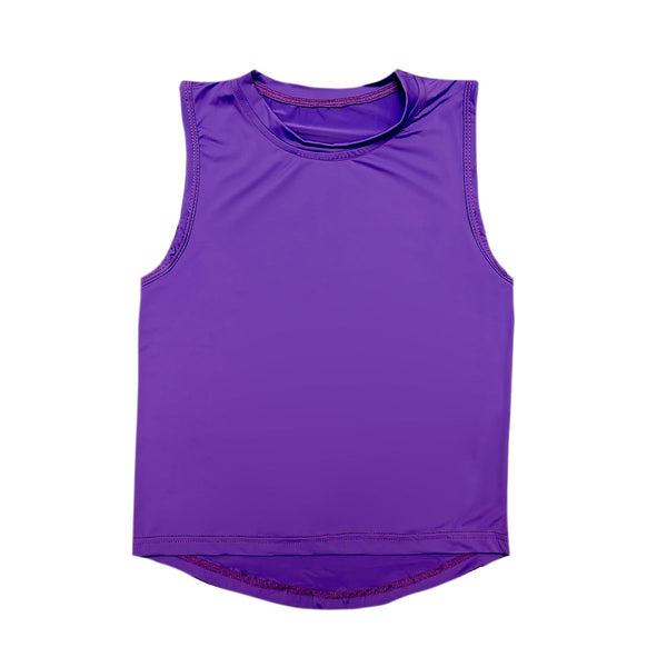 Purple sleeveless performance fabric high/low shirt for girls