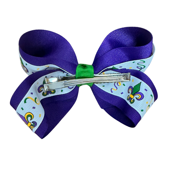 Purple Fleur-de-Lis Mardi Gras Bow