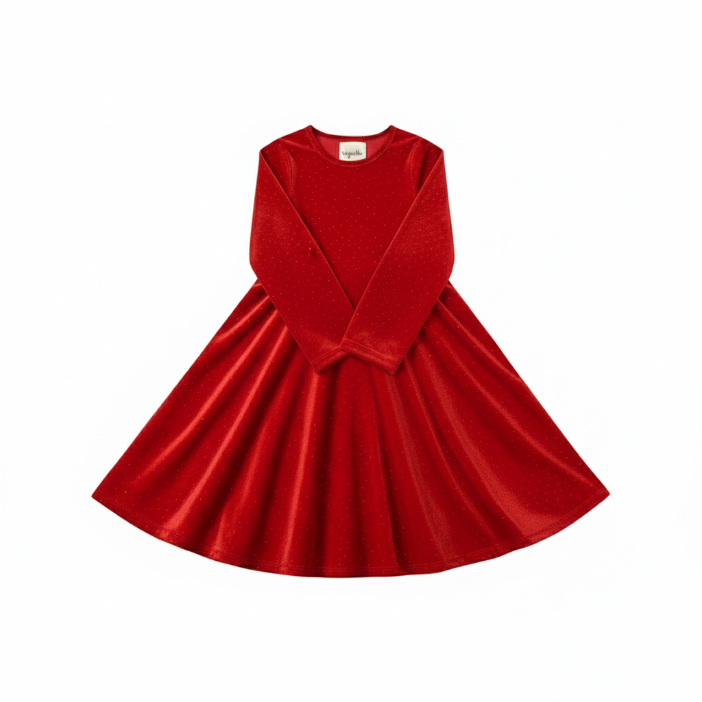 Red  velvet dress with on a white background