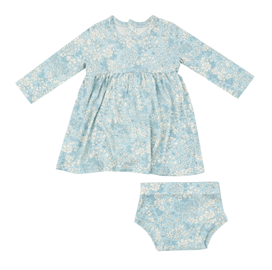 Ribbed Blue Floral pattern dress with bloomer