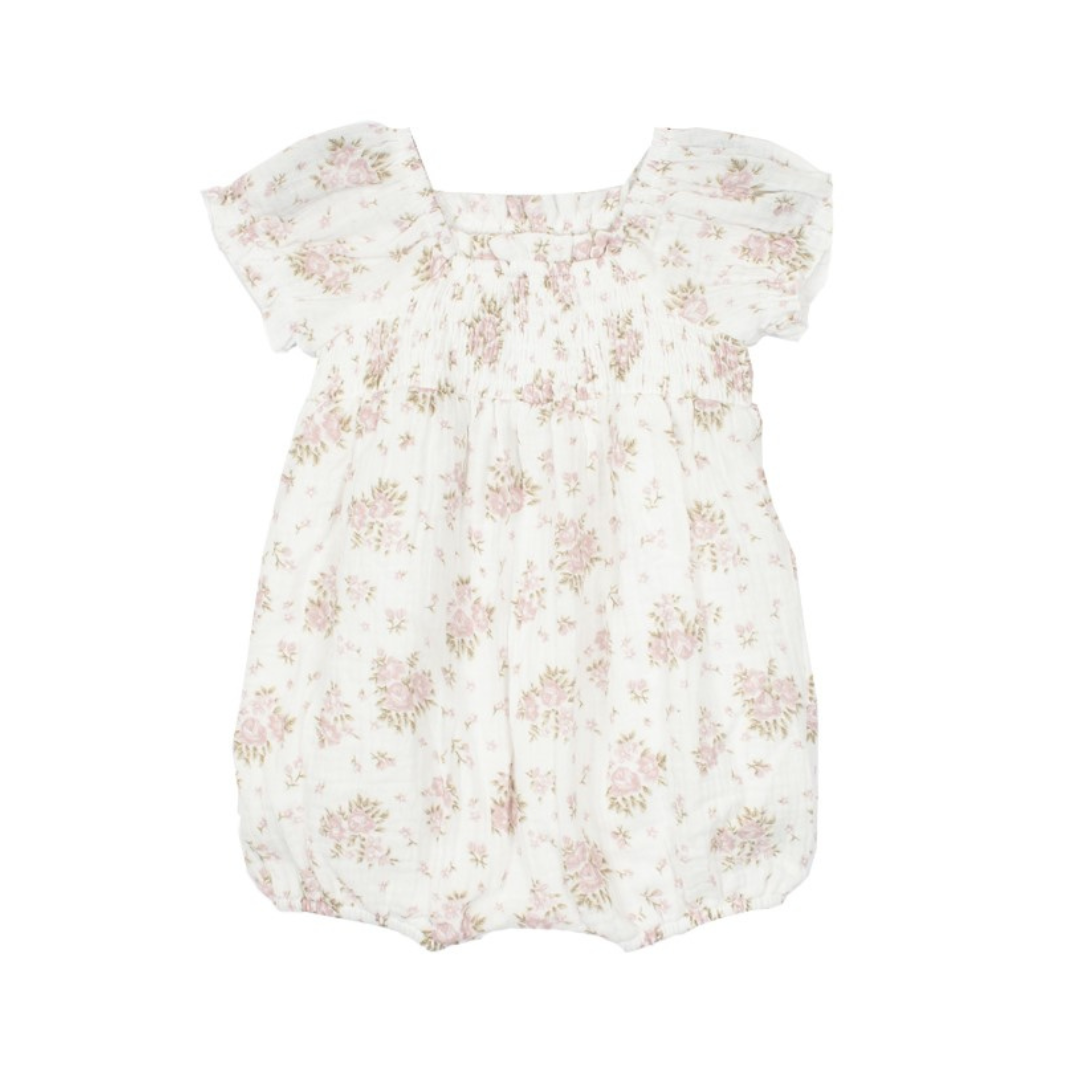 white romper with pink flowers