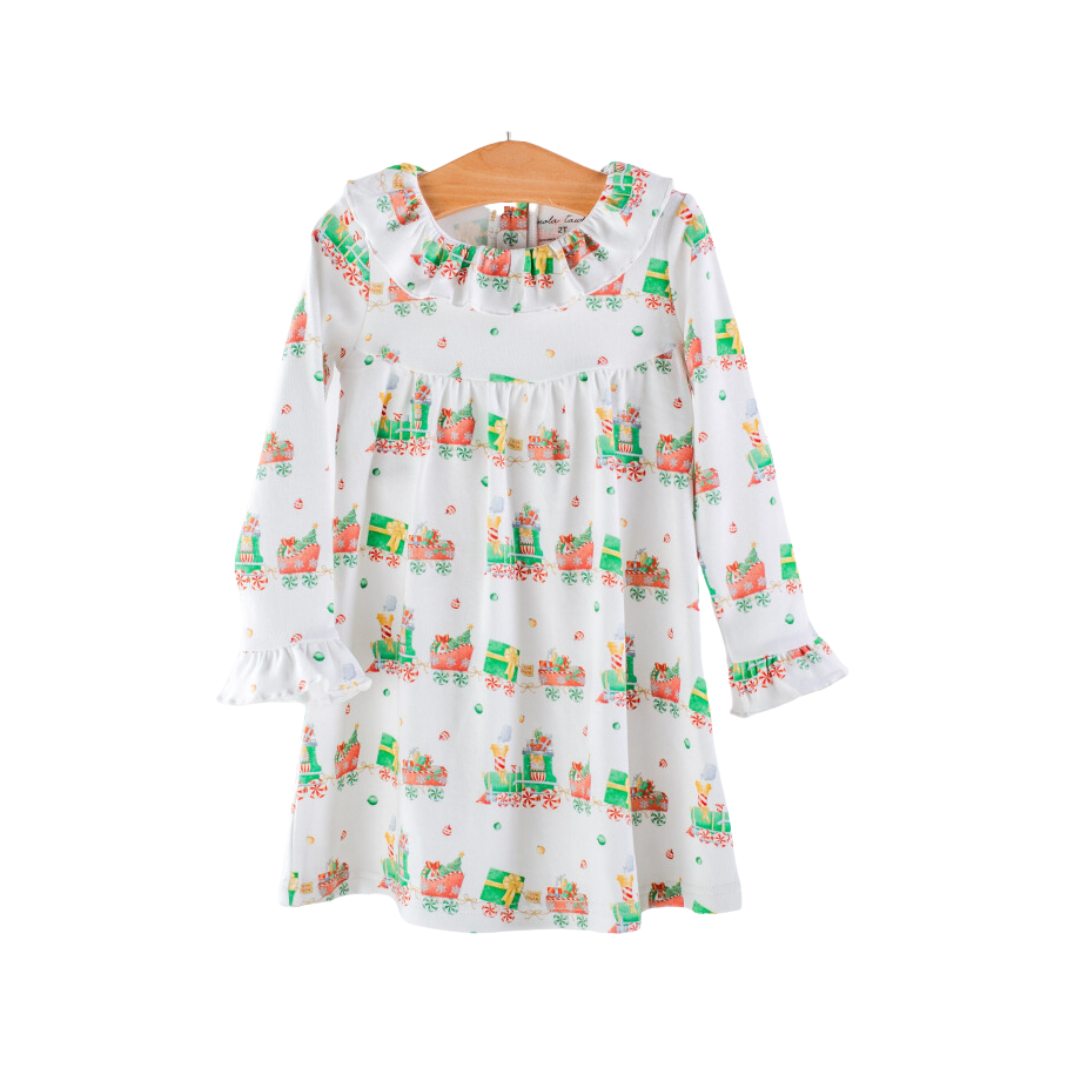 white dress with train christmas print