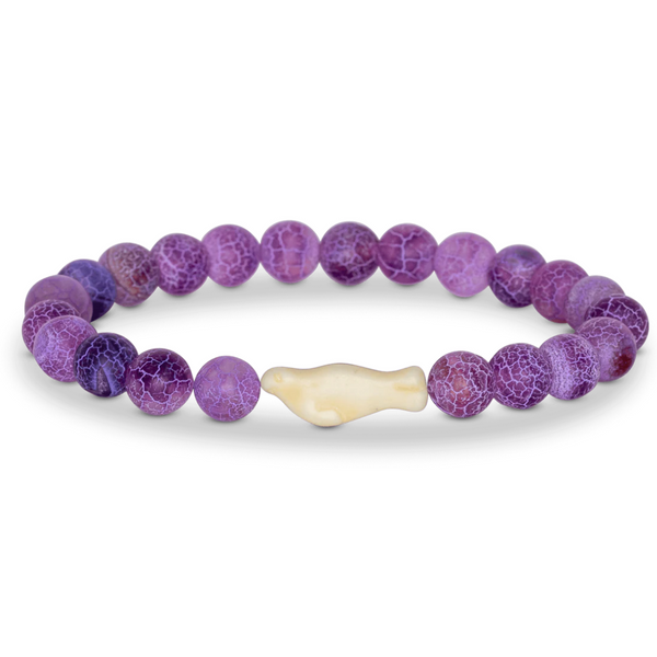 Fahlo seal tracking bracelet with marine-themed packaging, featuring purple tones and information about seal conservation and GPS tracking access.