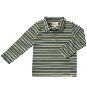 navy and green striped long sleeve polo