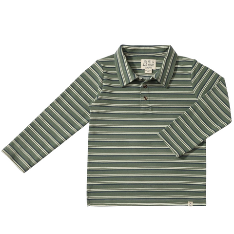 navy and green striped long sleeve polo