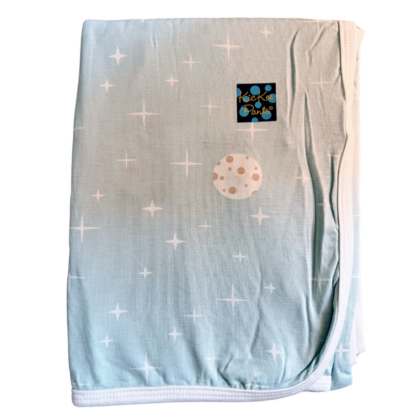 bamboo swaddling blanket light blue with starlight and moon print