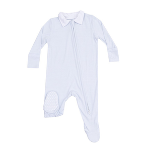 Stripe Classic Blue Polo 2 Way Zipper Footie