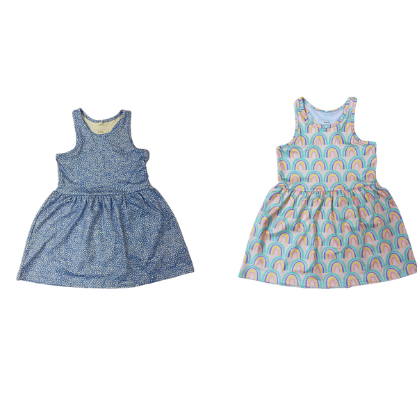 Powder blue and ranibow tennis dresses