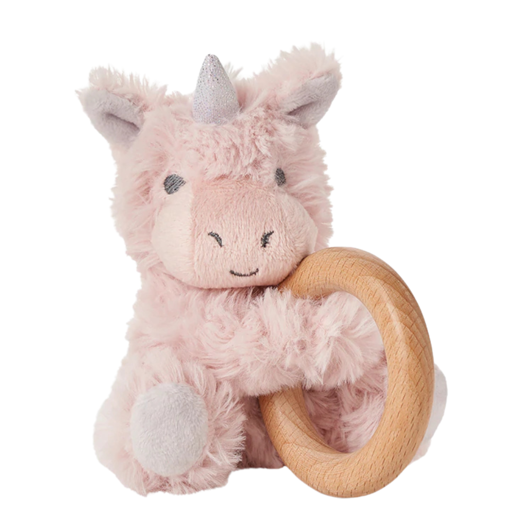 Plush Wooden Ring Rattle- Unicorn