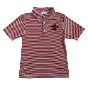 UL Lafayette Ragin’ Cajun Performance Polo with thin stripe design, breathable performance fabric, and game day style.