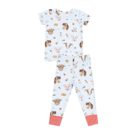 Vintage Animals Faces Blue Short Sleeve Loungewear Set