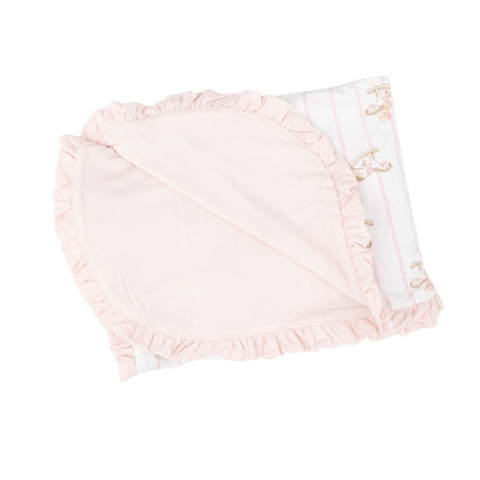 Vintage Rocking Horse Pink Ruffle Receiving Blanket