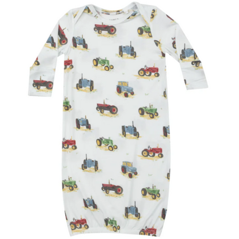 Blue lap Shoulder gown with blue, green and red tractors print