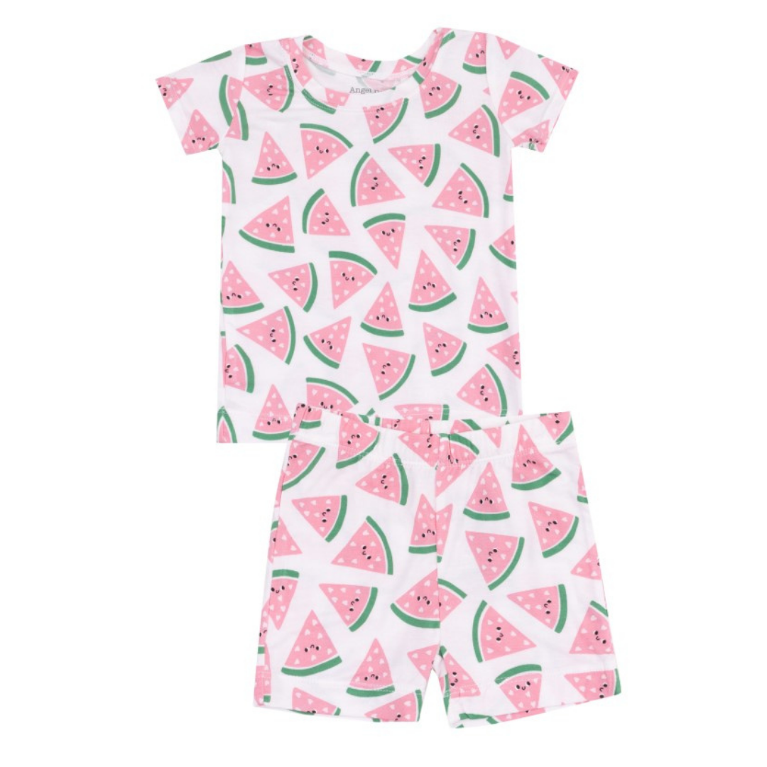pink short and top pj set with watermelons on it. 