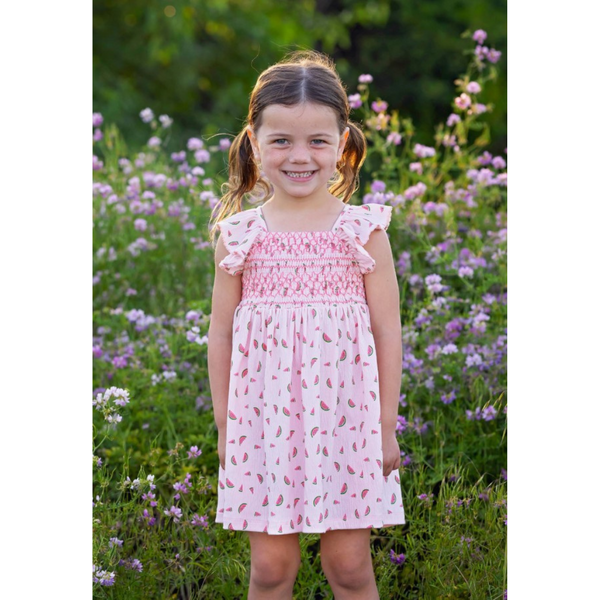 live photo of a little girl wearing the watermelon sugar dress