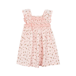 pink dress with watermelon print
