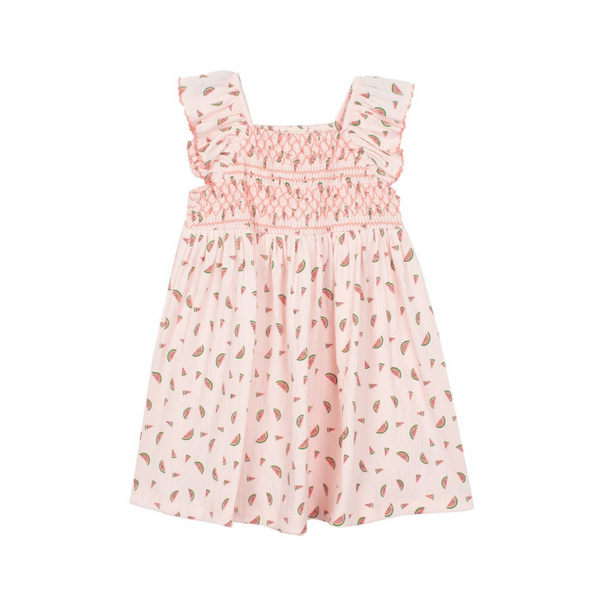 pink dress with watermelon print
