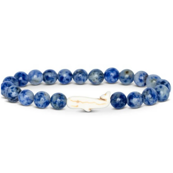Fahlo whale tracking bracelet with ocean-inspired packaging and information about real-time tracking and whale conservation support.