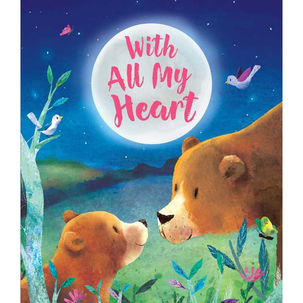 Illustrated book cover with two bears facing each other under a moonlit sky.