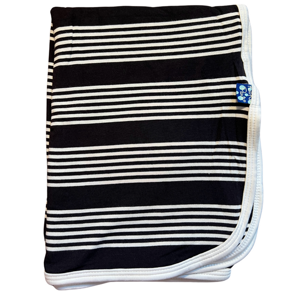 bamboo swaddle blanket black with thin white stripes