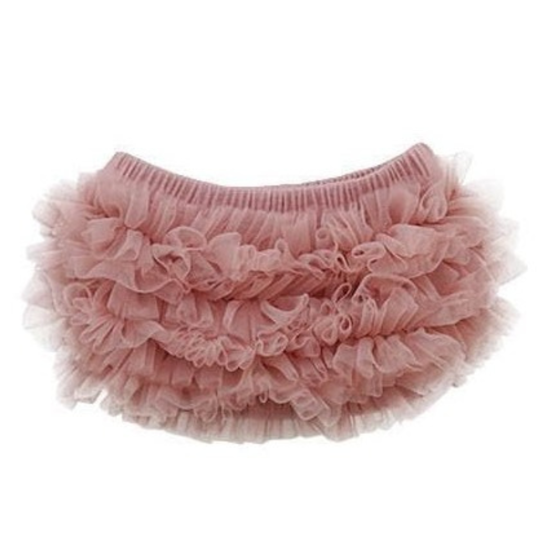 pink bloomers with pink ruffles on the back. 