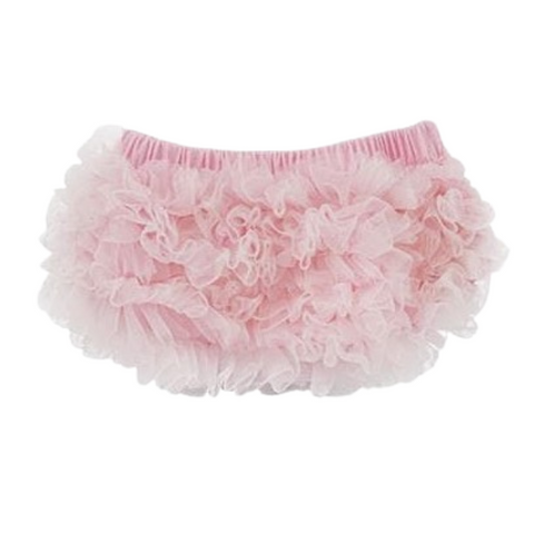 light pink bloomers with ruffle tool on the bottom. 
