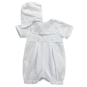 White Cross Christening Romper with Hat