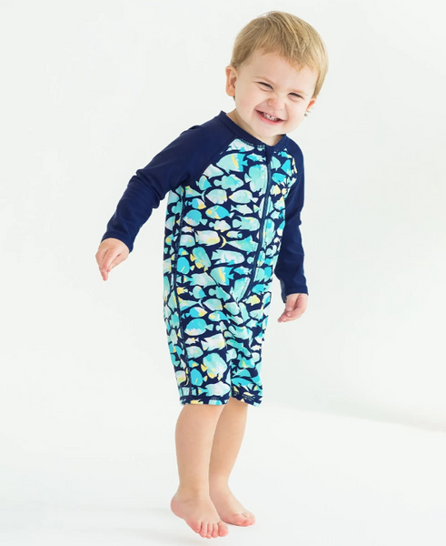 Fish Friends Boys Logo Long Sleeve One Piece Rash Guard