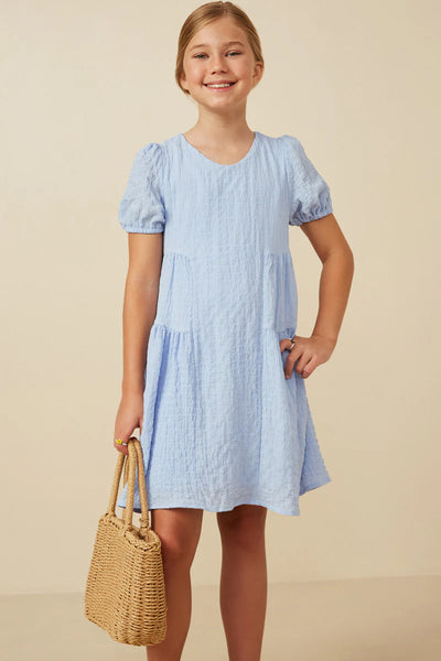 Girls Textured Puff Sleeve Dress