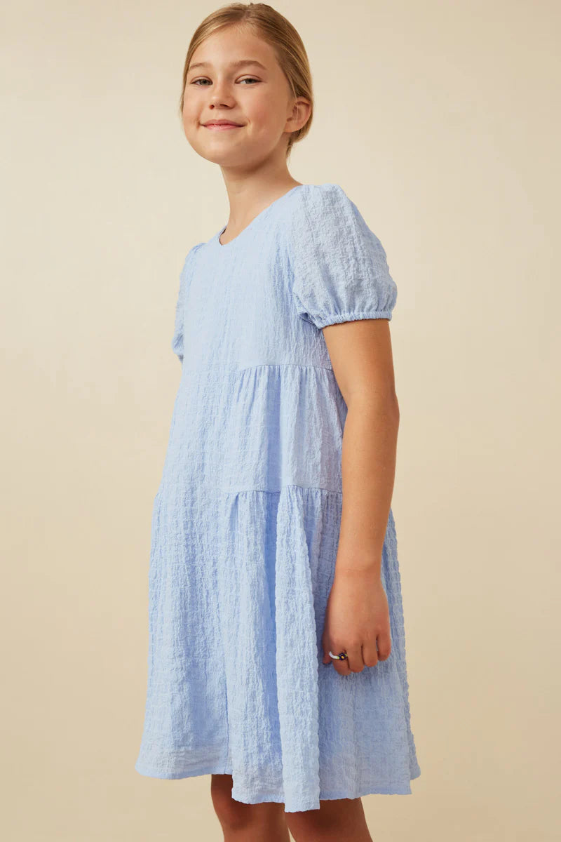 Girls Textured Puff Sleeve Dress