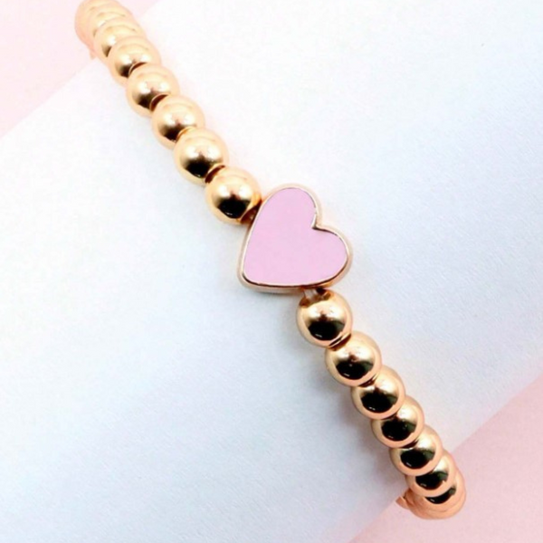 Gold Bead and Heart Stretch Bracelet