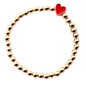 Gold Bead and Heart Stretch Bracelet