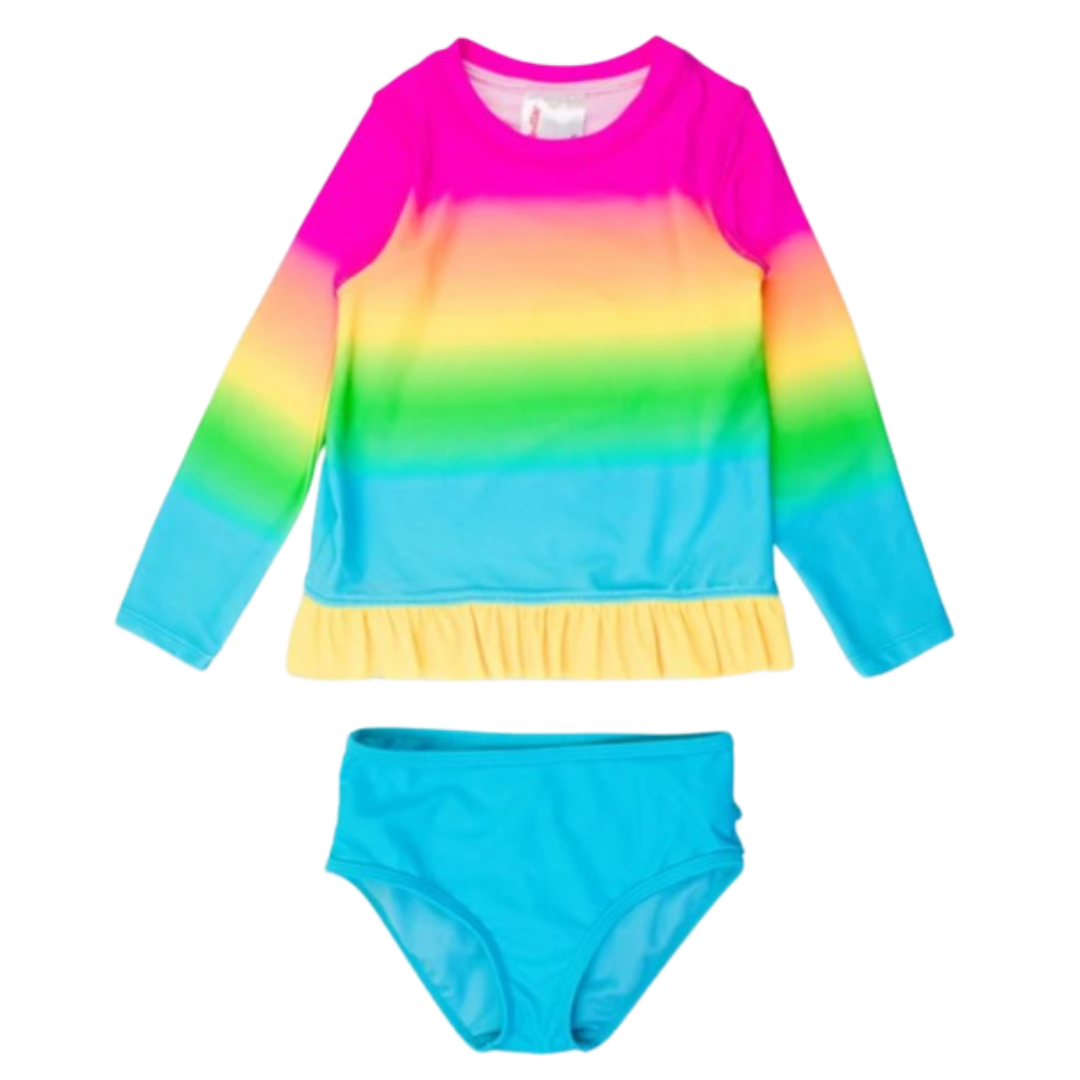 Neon Sunset Long Sleeve Rash Guard Bikini