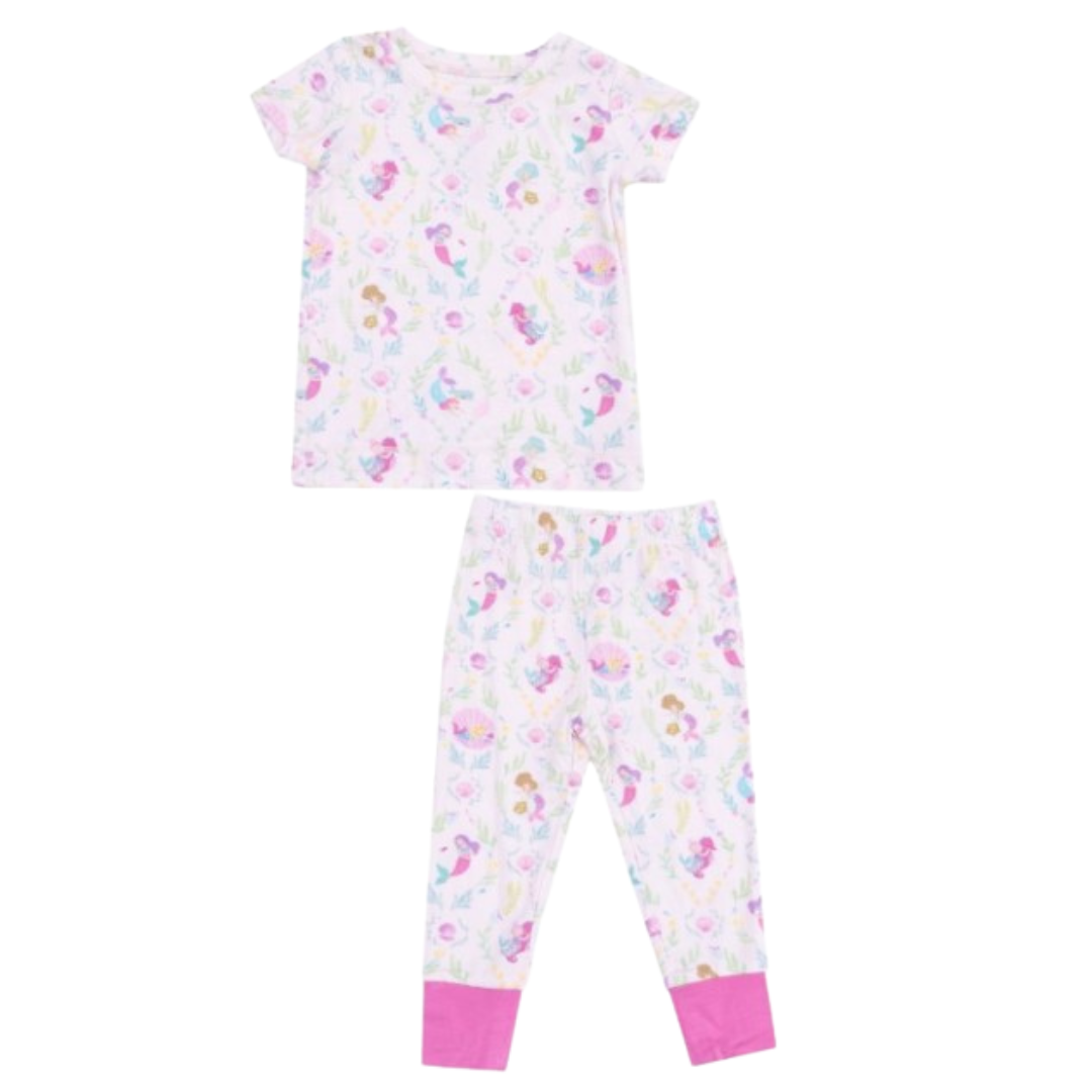 pink pj set with mermaids on it. 