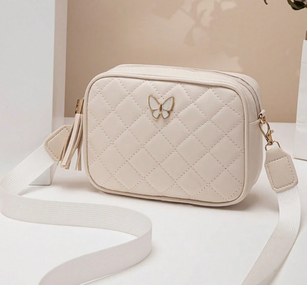 white quilted square purse