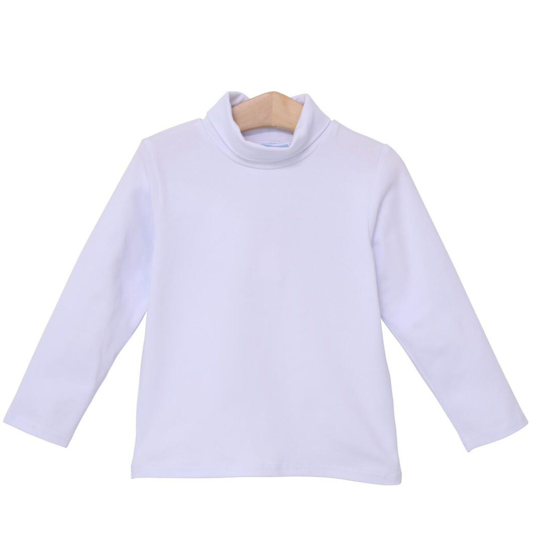 Plain white long sleeve turtleneck. 